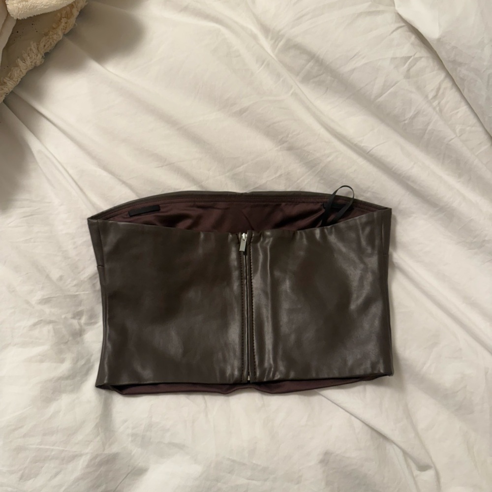 Aritzia Brown Leather Crop Top